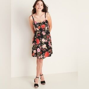 NWOT Black Floral Print Mini Slip Dress Womens Medium